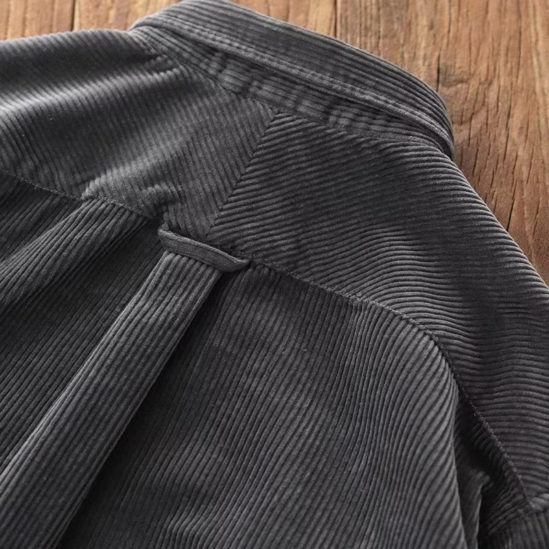 Vintage Corduroy Shirt Men Loose Cargo Shirt Coat