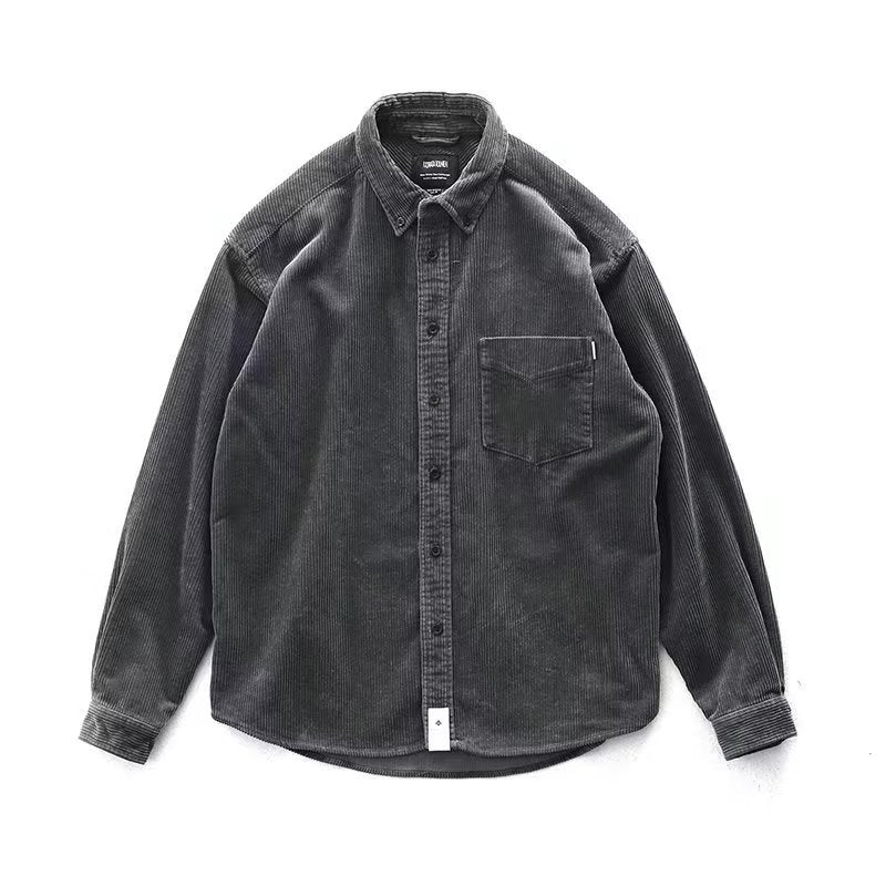 Vintage Corduroy Shirt Men Loose Cargo Shirt Coat