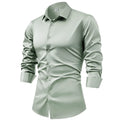 Men's Silk Satin Long Sleeve Dress Shirt Wrinkle Free Business Casual Button Down Shirts for Men  Mocassins Homme Été TS-934