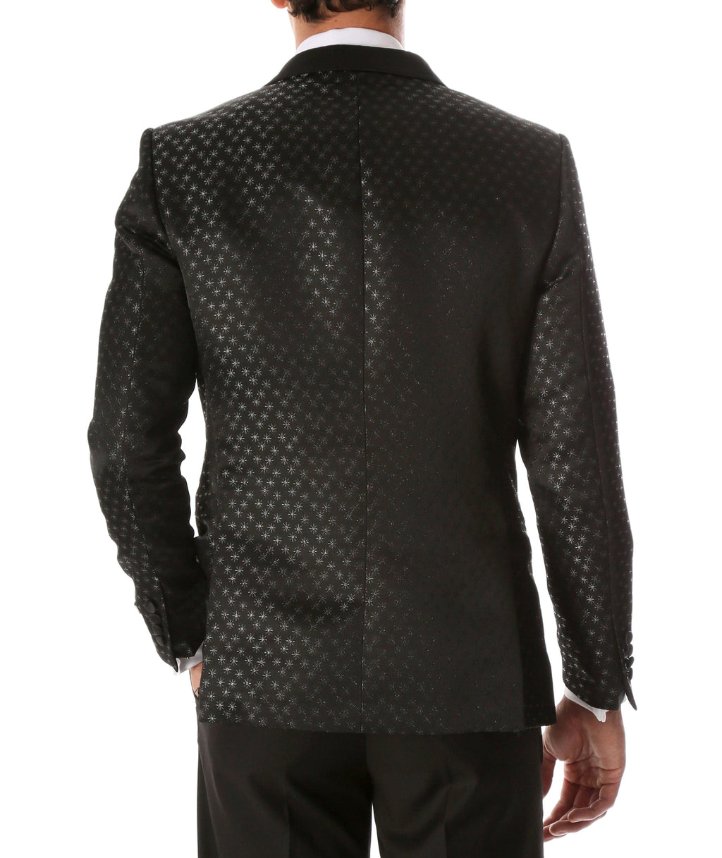 Men's Pronto Black Star Modern Fit Notch Lapel Tuxedo Blazer-2